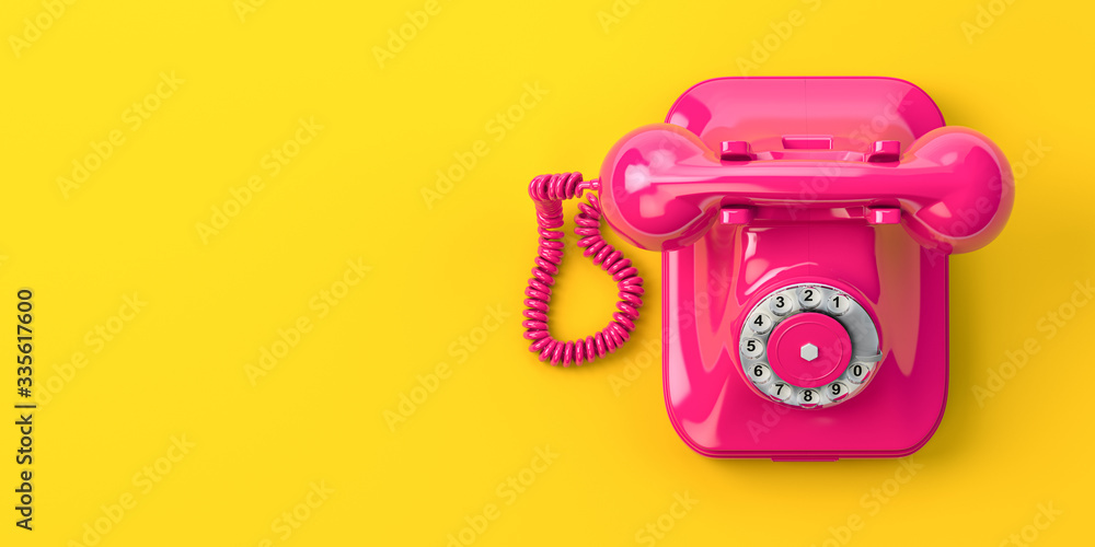© Maksym Yemelyanov - Vintage pink telephone on yellow background.