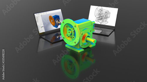 Bild auf Leinwand 3D rendering - finite element analysis of a gear reducer