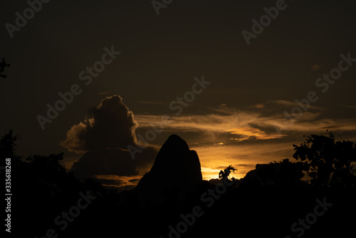 Dois Irmaos silhouette at the sunset over Lagoa in Rio de Janeiro Brazil