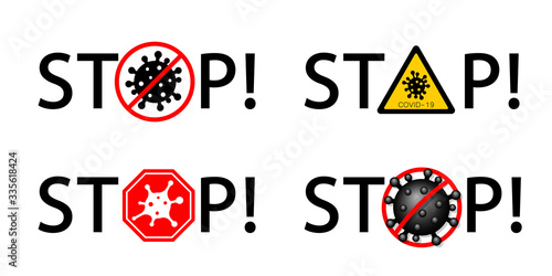 Coronavirus 2019-nCoV. Corona virus icon set. Red sign isolated white background. China pathogen respiratory infection Design bacteria. Influenza pandemic Corona-virus prevention. Vector illustration