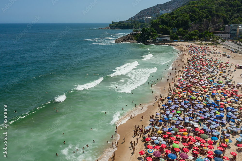Drone shot of a crowded Leblon beach in Rio de Janeiro Brazil Photos |  Adobe Stock