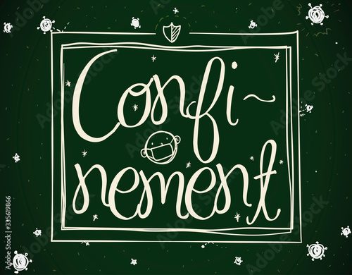Chalkboard with Doodles promoting Safe Confinement, Vector Illustration