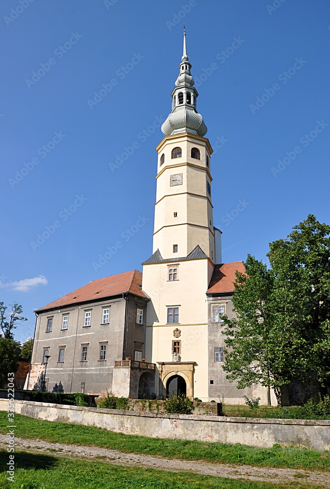 castle and church, city Tovacov, Czech republic,Europe