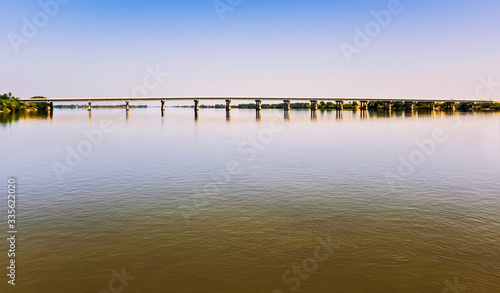 The river Nile with the bridge in Dongola, Sudan.