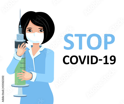 Vaccination - protection against viruses and disease. syringe with a medicine for the coronavirus pandemic. doctor makes an injection. struggle for health, life. isolated vector illustration