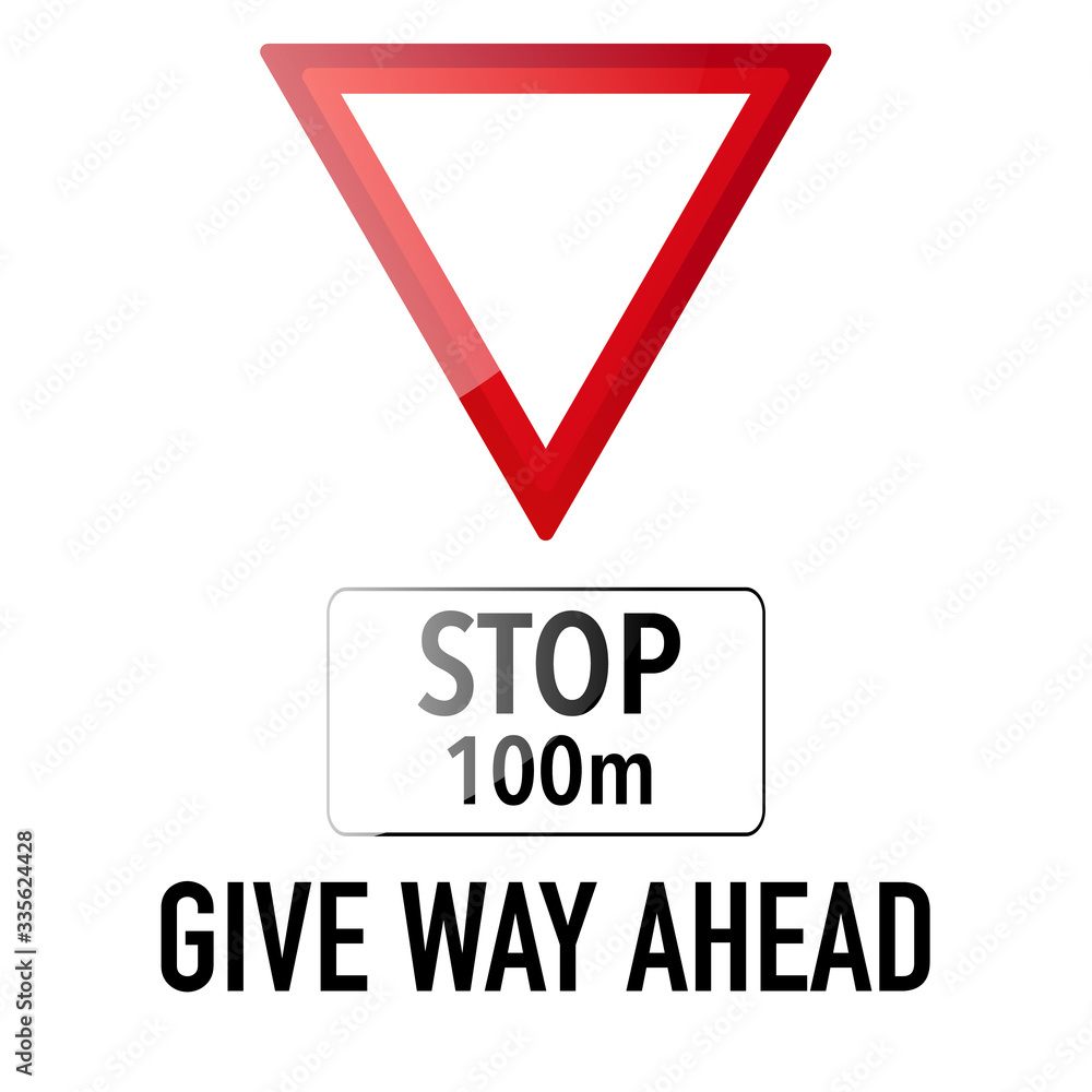 Stop give way ahead Information and Warning Road traffic street sign, vector illustration isolated on white background for learning, education, driving courses, sticker. From collection Stop give way ahead Information and Warning Road traffic street sign, vector illustration isolated on white background for learning, education, driving courses, sticker. From collection