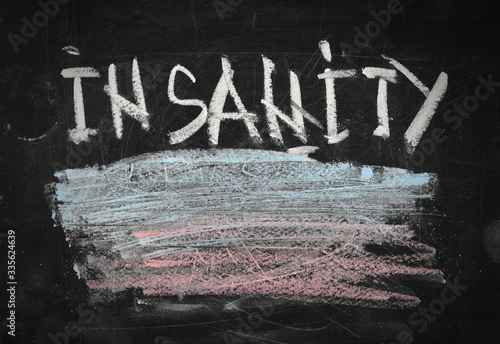 Insanity concept drawn on chalkboard, blackboard background and texture