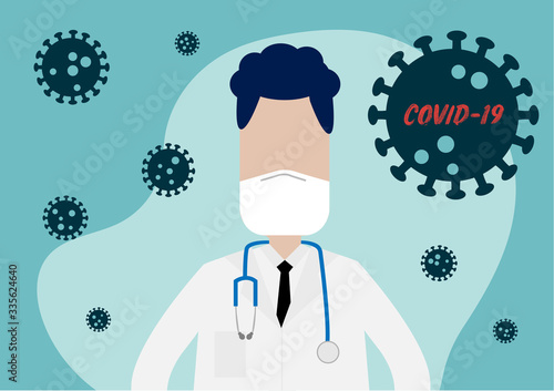Vector of Doctor Wearing a Protective Mask  to Protect  Covid-19 or Corona Virus Pandemic photo
