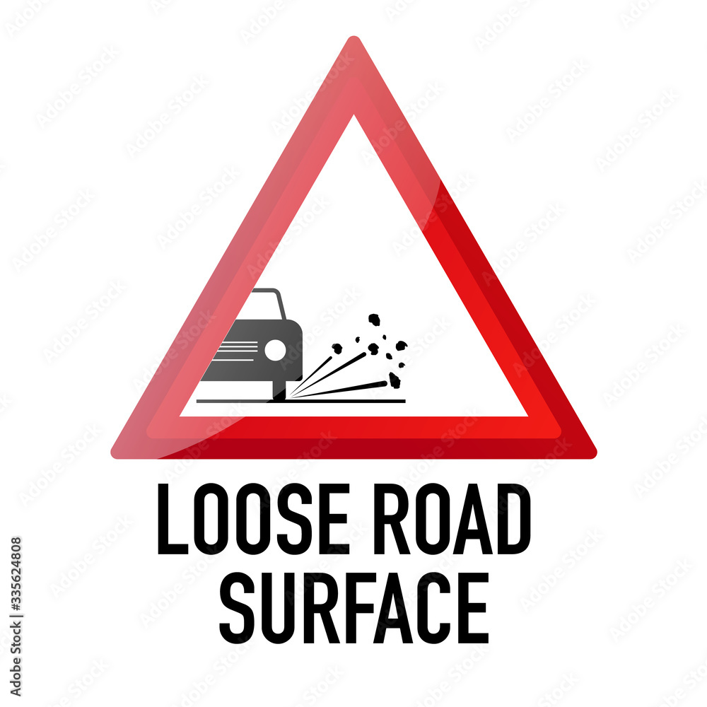 Loose Road surface Information and Warning Road traffic street sign, vector illustration isolated on white background for learning, education, driving courses, sticker. From collection Loose Road surface Information and Warning Road traffic street sign, vector illustration isolated on white background for learning, education, driving courses, sticker. From collection