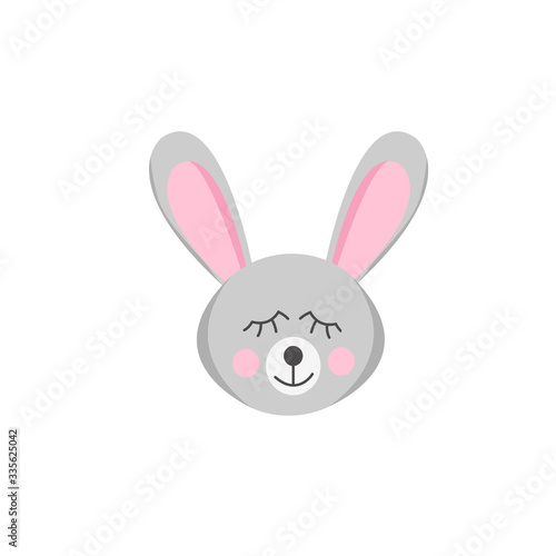 Bunny rabbit with closed eyes vector graphic. Cute animal in a flat style. cartoon children character. portrait, face, face, icon, card, design element, single poster © Ирина Самойлова