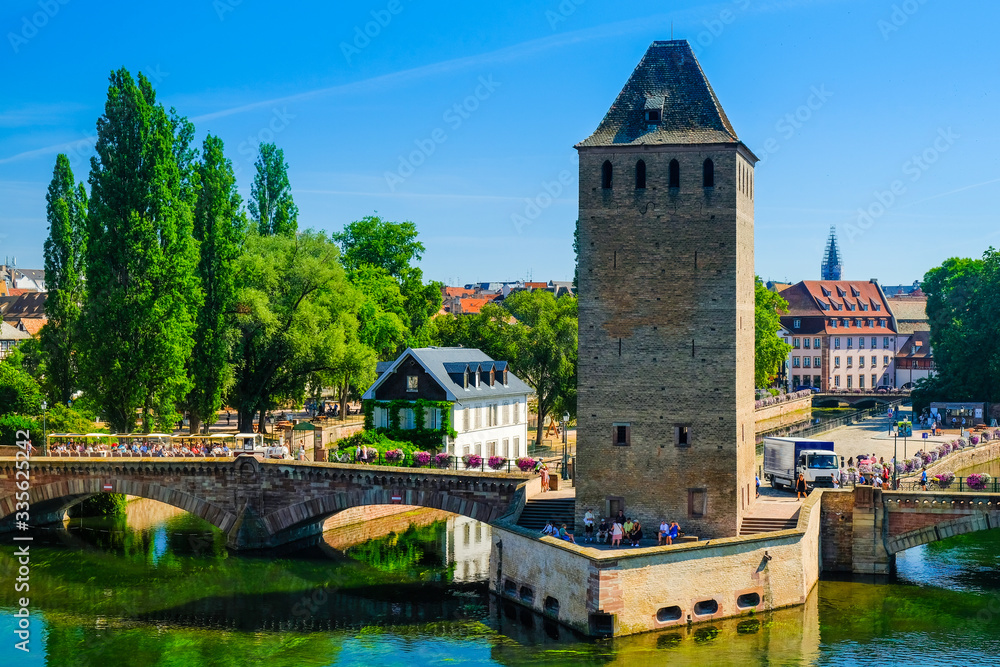Strasbourg, Alsace, France. Old tower over the Ill river.