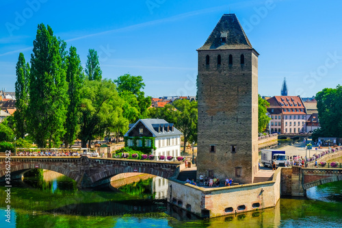 Strasbourg, Alsace, France. Old tower over the Ill river.