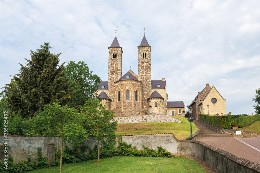 Scenic view of the Romanesque basilica in Sint Odiliënberg village, Limburg, The Netherlands