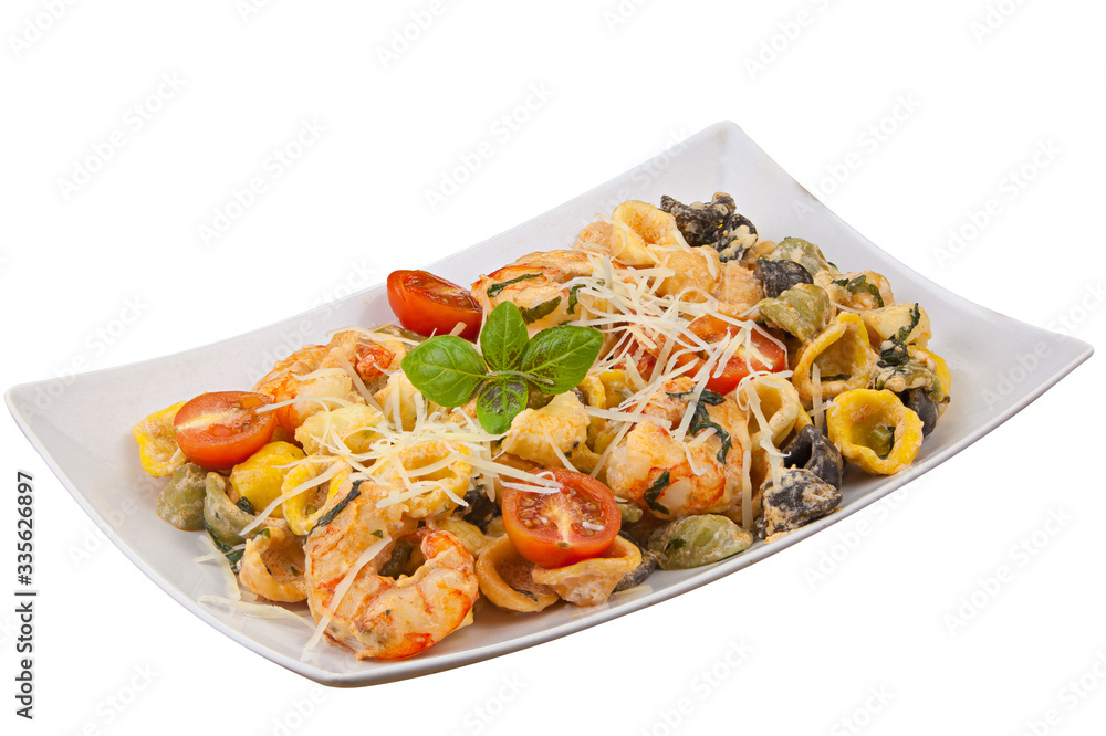 delicious Spaghetti pasta with prawns on  plate