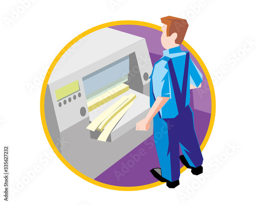 Paper cutter at work print service vector icon illustration