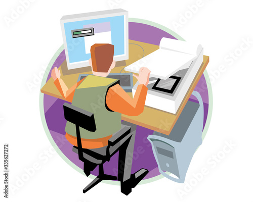 Designer at work design and print service vector icon illustration