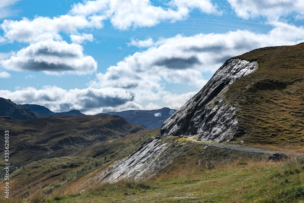 Scenic norwegian mountains shining rocks on sunny day nature landscape. Picturesque valley view , travel Norway, scandinavian recreation viewpoint Scenic norwegian mountains shining rocks on sunny day nature landscape. Picturesque valley view , travel Norway, scandinavian recreation viewpoint
