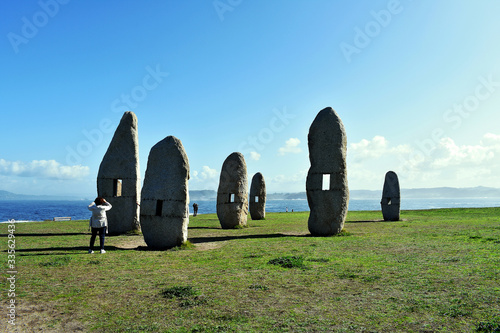 Menhirs of the Sculpture Park of the Tower of Hercules in La Coruña, Galicia. Spain. Europe. October 9, 2019
