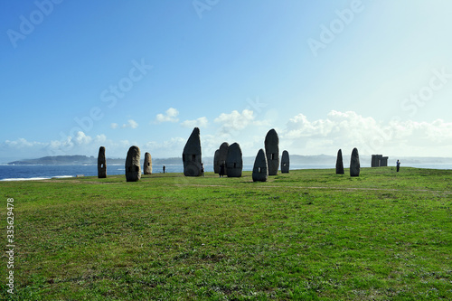 Menhirs of the Sculpture Park of the Tower of Hercules in La Coruña, Galicia. Spain. Europe. October 9, 2019
