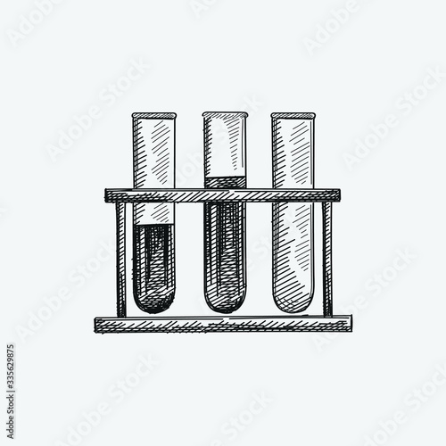 Hand-drawn sketch of medial tubes. Medical tools. First aid. Empty medical tube. Half empty medical tube. Medical tube with liquid or blood