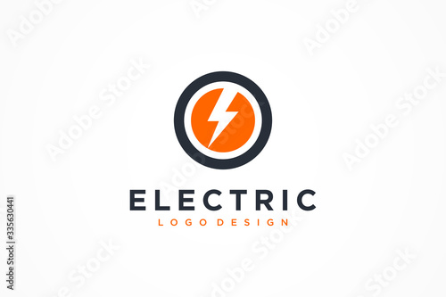 Circle Line with Negative Space Flash Icon Thunder Bolt Electricity Logo. Flat Vector Logo Design Template Element