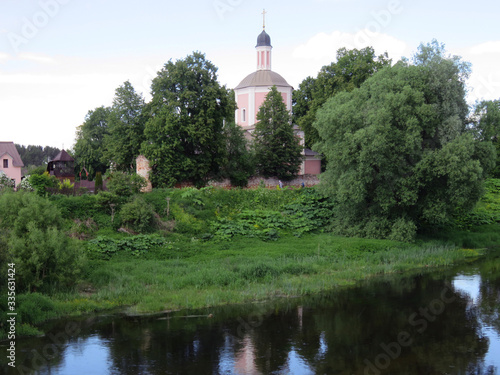 Russia. The Sherbatov Estate. The estate is located on the Bank of the Moskva river.  There is a temple on the Bank of the Moskva river. photo