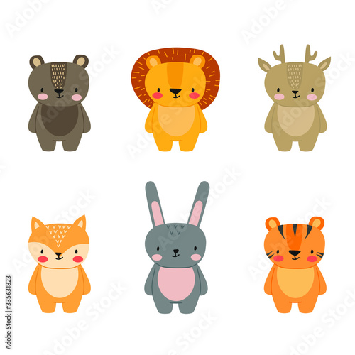 Fototapeta Naklejka Na Ścianę i Meble -  Set of funny animals in a flat style. Cute animals in a cartoon style. vector illustration EPS