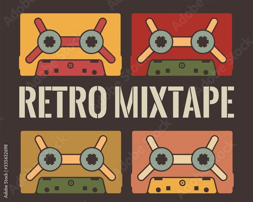 old school mixtape cassette art. Colorful tape design concept.