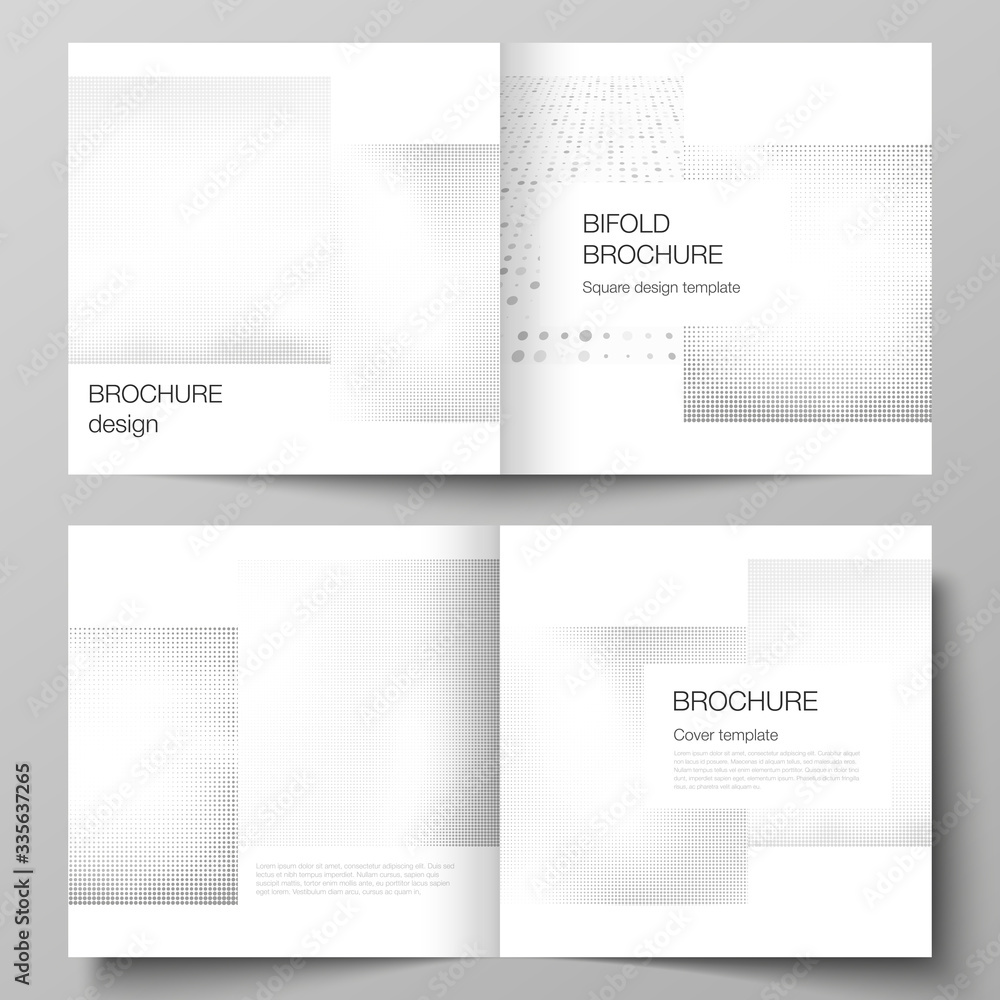 Vector layout of two covers templates for square design bifold brochure, flyer, magazine, cover design, brochure cover. Halftone effect decoration with dots. Dotted pattern for grunge style decoration