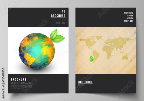 Vector layout of A4 format cover mockups design templates for brochure, flyer, booklet, cover design, book design, brochure cover. Save Earth planet concept. Sustainable development global concept.