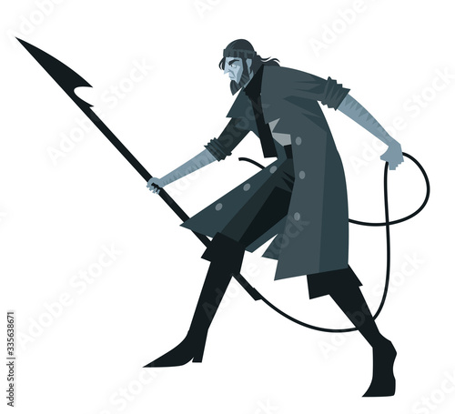 captian ahab with an harpoon hunting moby dick whale
