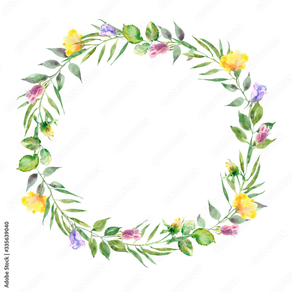 round wreath with yellow and pink flowers