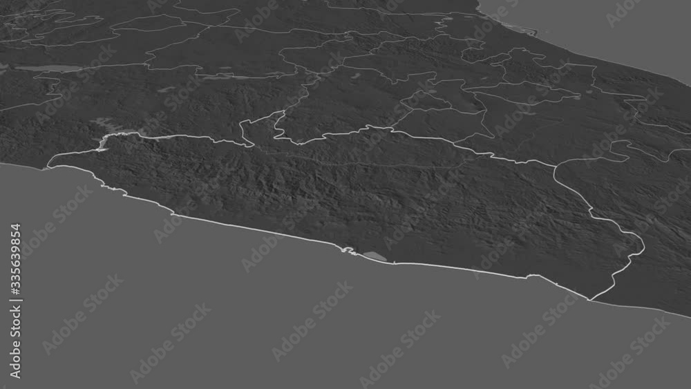 Guerrero, state with its capital, zoomed and extruded on the bilevel map of Mexico in the conformal Stereographic projection. Animation 3D Guerrero, state with its capital, zoomed and extruded on the bilevel map of Mexico in the conformal Stereographic projection. Animation 3D
