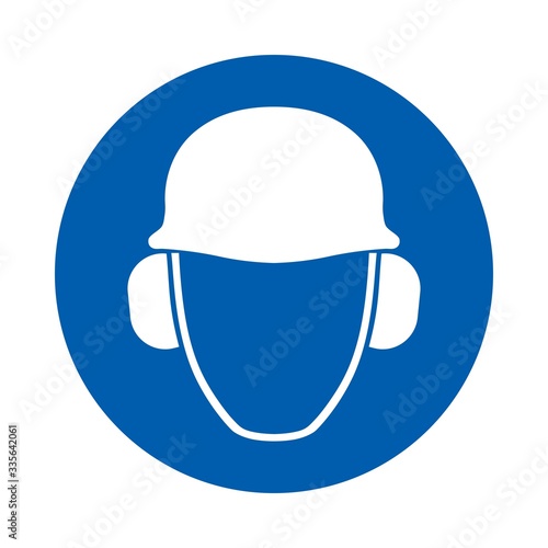Safety helmet and ear protection must be worn. Standard ISO 7010.