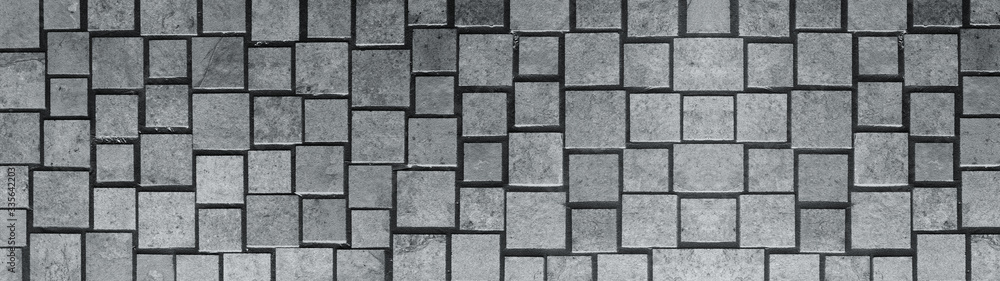 Fototapeta premium Gray concrete cement stone square cubes texture background banner panorama