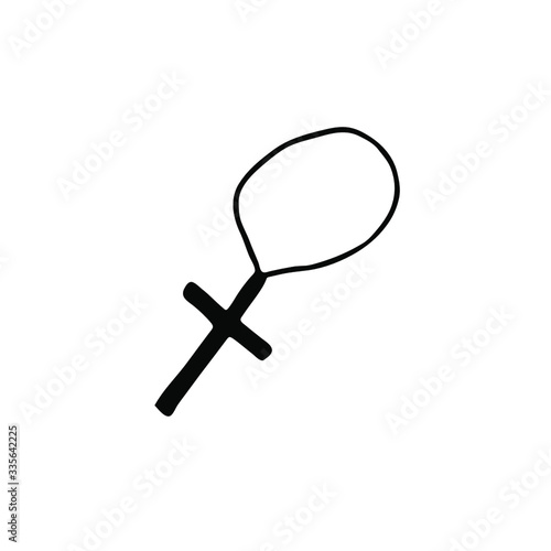 Church cross on a string. Sketch style hand drawn elements. Stock outline vector illustration, isolated on white background.