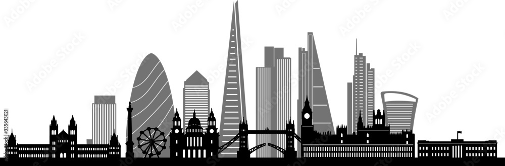 LONDON City Skyline Silhouette Cityscape Vector