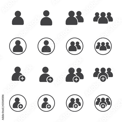 Set of User and add friend for Accounting, Profile, Administrator,Social Media, Mobile apps, internet web, etc. Glyph solid Icon - Vector illustration EPS 10