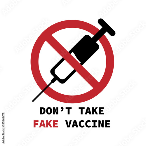 vector illustration of restriction sign and injection symbols for fake vaccine controversies concept