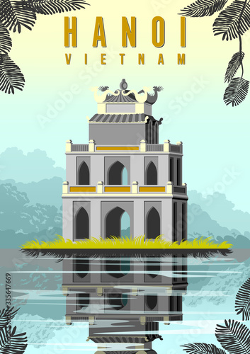 Ngoc Son Temple in lake in Hanoi, Vietnam.