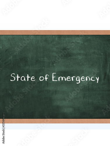 Fotografi state of emergency coronavirus writing on the green board on the wall