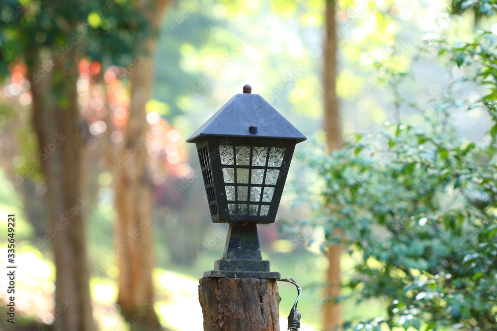 vintage lamp on  blur nature background