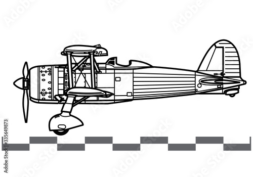 Fiat CR.42 Falco. World War 2 combat aircraft. Side view. Image for illustration and infographics.