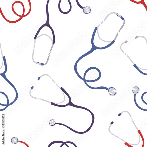 Stethoscope seamless vector pattern for coverage, wrapping paper and other design, textile, fabric print. flat vector hand drawn isolated illustration.