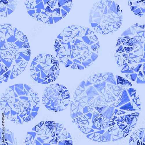 Creative seamless pattern with hand drawn circles with spots and triangles. G...