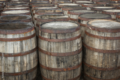 old wooden whisky barrels 