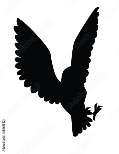 Cute flying barn owl (tyto alba) with white face and brown wings cartoon wild forest bird animal design flat vector illustration isolated on white background