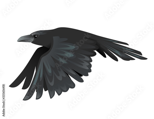 Black raven bird cartoon crow design flat vector animal illustration isolated on white background