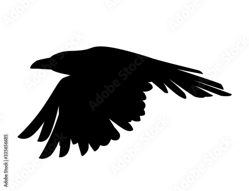 Black silhouette raven bird cartoon crow design flat vector animal illustration isolated on white background