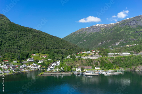 Village Hellesylt in Geiranger fjord in Norway